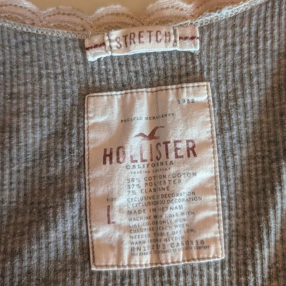 Hollister Y2K Lace Trim Gray Ribbed Soft Cami - Picture 5 of 5